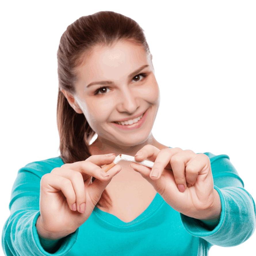 Endlich Nichtraucher. Frau zerbricht eine Zigarette